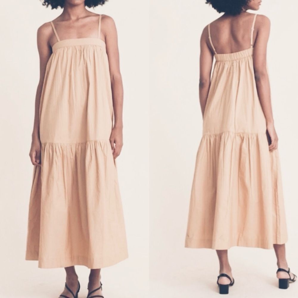 For days blush pink Organic cotton poplin Natural oversize maxi sun Dress boho M